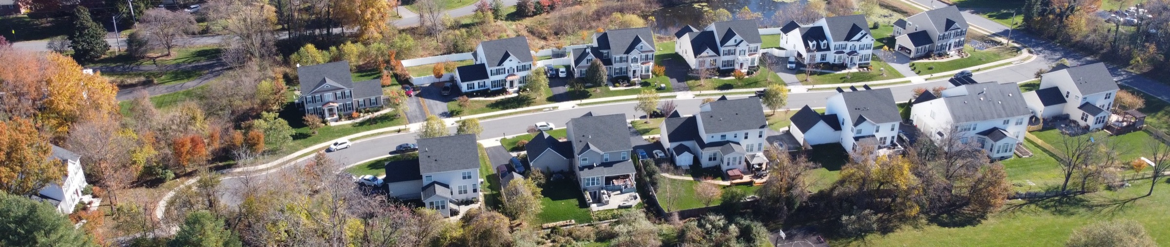 Aerial panorama of the Hamilton Heights neighborhood in autumn